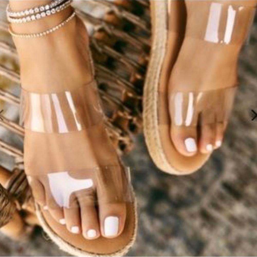 Bamboo: Transparent 2- Strap Espadrille Slides | Size 8.5 (w/o box)